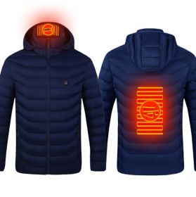 Winter Heated Jacket USB Electric Cotton Coat Zip-up Heater Thermal Clothing Heating Vest For Men (Option: Blue Zone2-XL)