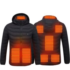 Winter Heated Jacket USB Electric Cotton Coat Zip-up Heater Thermal Clothing Heating Vest For Men (Option: Black Zone8-4XL)
